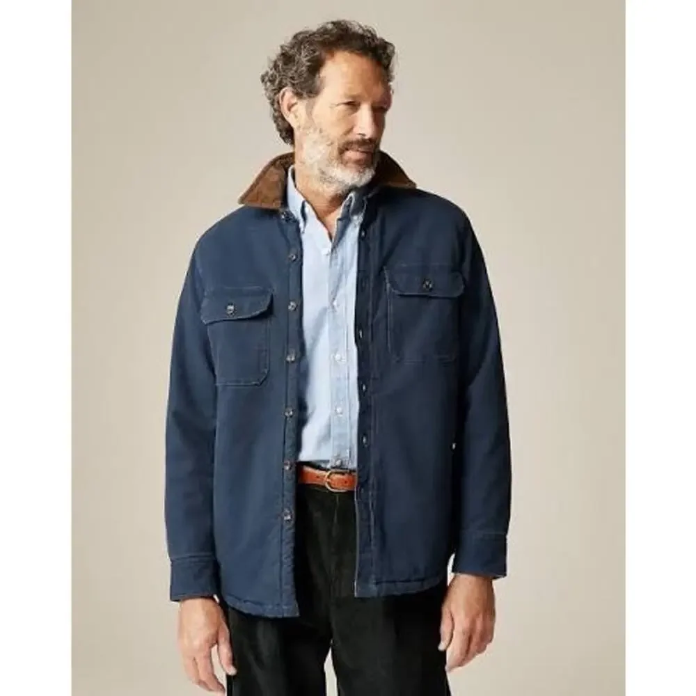 J. Crew Men's Sherpa-Lined Duck Canvas Shirt-Jacket Twilight Blue Size L NWT